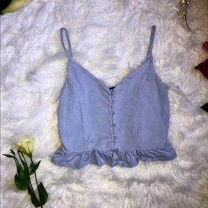 Cropped Forever 21 Cami w/ Buttons & Ruffles Blue
